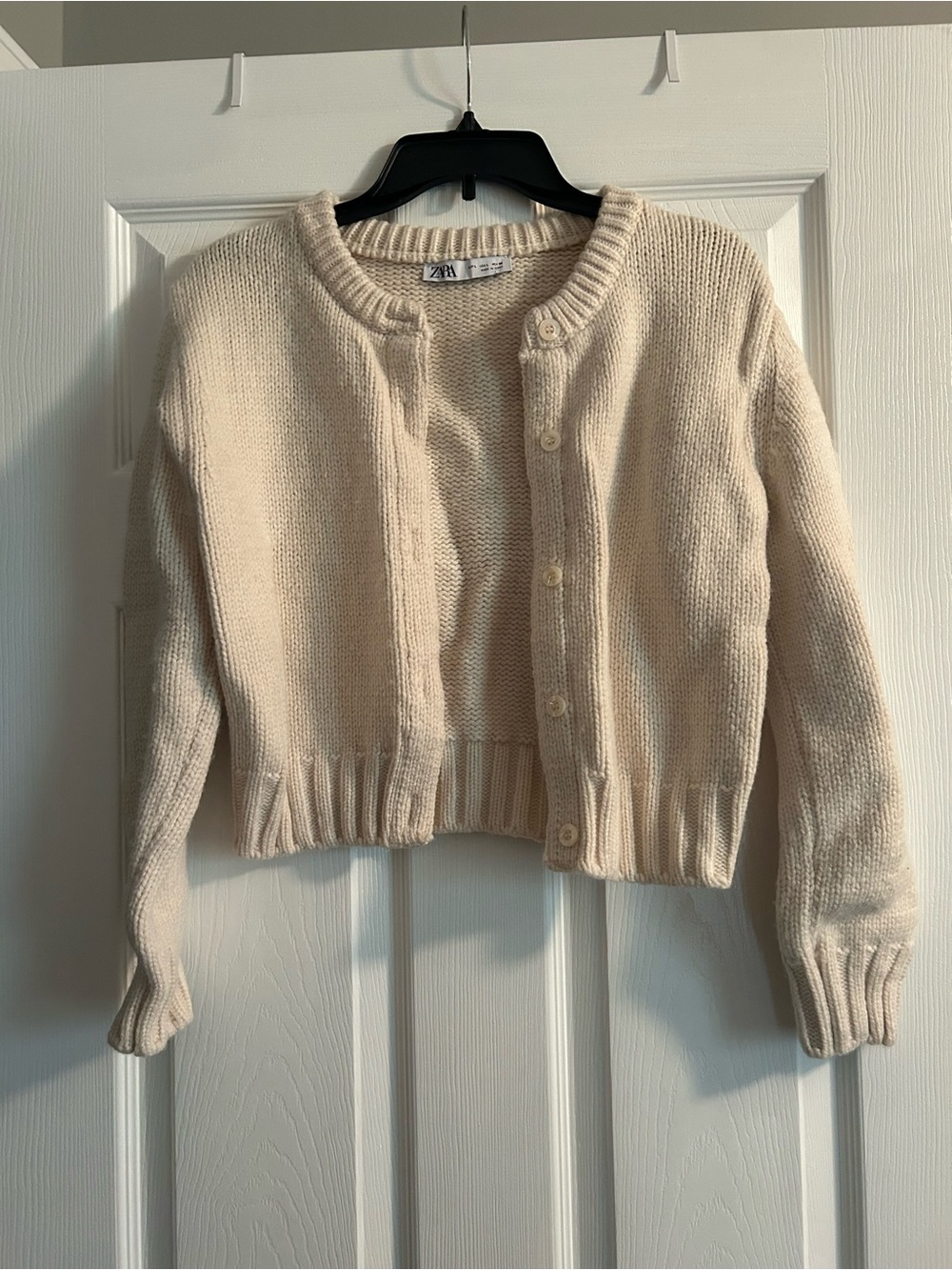 Zara Neutral Cream Cropped Button Cardigan